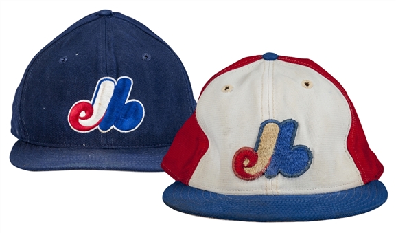 Lot of (2) Gary Carter Game Used and Signed Montreal Expos Hats (JSA)
